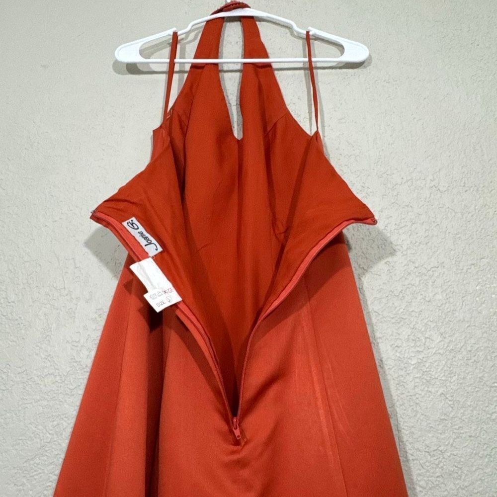 Vintage Orange Halter Evening Gown Women's Size 2 Embellished Glam Formal Dress - Picture 8 of 16
